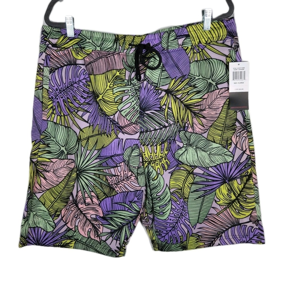 Good Vibes Drill Clothing Co XL Tropical Palm Leaf Shorts Lavender D2307-Y3096
